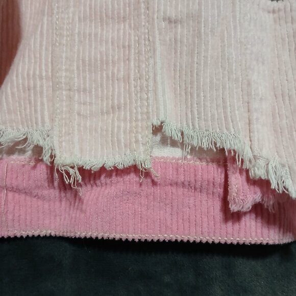 POL Urban Outfitters Pink Ivory Corduroy Frayed Oversized Cropped Jacket Women S - Picture 5 of 12